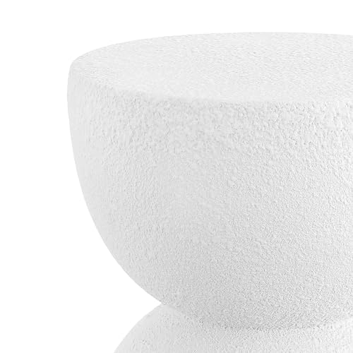 JONATHAN Y Greta Hourglass Outdoor Side Table and Stool, 18" Modern Textured All-Weather Accent End Table for Patio, Deck, or Garden, White Frosted TBL1100A