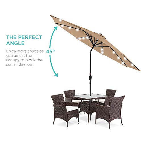 Best Choice Products 10ft Solar Polyester LED Lighted Patio Umbrella w/Tilt Adjustment and UV-Resistant Fabric - Tan