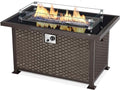 U-MAX 44in Outdoor Propane Gas Fire Pit Table, 50,000 BTU Auto-Ignition Gas Firepit with Glass Wind Guard, Black Tempered Glass Tabletop & Blue Glass Rock, Brown PE Rattan, CSA Certification