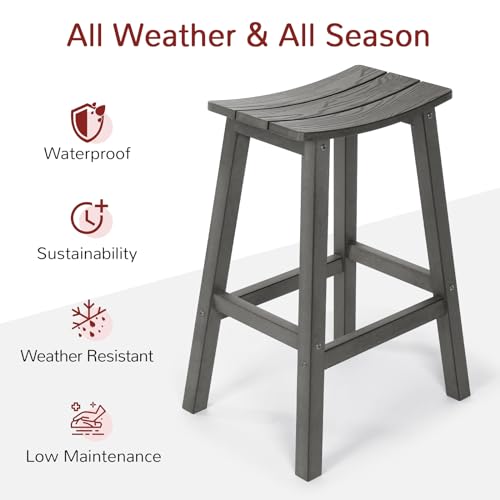 Stoog All-Weather Bar Stools Set of 4, 28" Outdoor Barstools with 400 lbs Capacity, Easy to Clean Low Maintenance HIPS Furniture, for Bar, Kitchen Counter & Patio, Grey