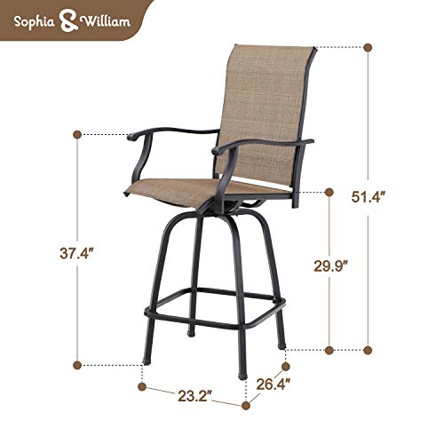 Sophia & William Outdoor Bar Stools Set of 4, Bar Height Patio Chairs, Outdoor Swivel Bar Stoos High Top Patio Chairs, Supports 300 lbs (Brown Fabric)