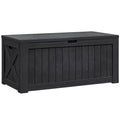 Flamaker Resin Deck Box 120 Gallon Waterproof Large Outdoor Indoor Storage Box Imitation Wood Resin for Patio Furniture Garden Tools and Pool (Black)