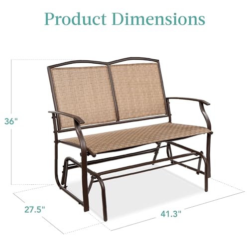 Best Choice Products 2-Person Outdoor Patio Swing Glider Steel Bench Loveseat Rocker for Deck, Porch w/Textilene Fabric, Steel Frame - Brown