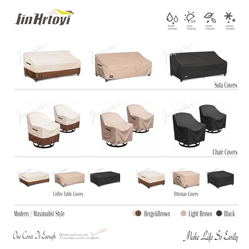 JinHrtoyi 3-Seater Outdoor Couch Cover, 76Wx32Dx31H inches Outdoor Furniture Covers Waterproof,100% Waterproof Heavy Duty Patio Furniture Covers,Beige&Brown Modern Style Outdoor Sofa Cover