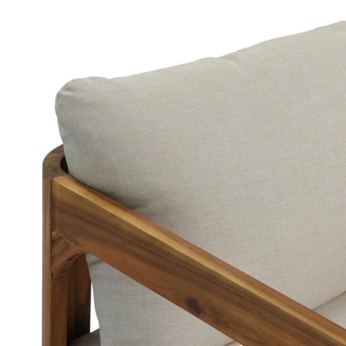 Christopher Knight Home Daria Acacia Wood Outdoor 3 Seater Sofa with Cushion, Solid Wood Patio Sofa with Removable Cushion, Comfy Lounge Sofa for Patio Furniture Set, Teak+Beige