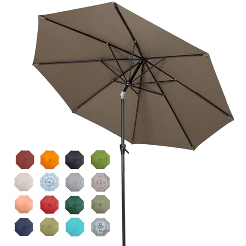 Tempera 9ft Patio Market Outdoor Table Umbrella with Push Button Tilt and Crank, Large Sun Umbrella with Sturdy Pole & Fade Resistant Canopy, Easy to Set, Taupe