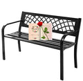 BestShop Patio Bench - Outdoor Metal Garden Bench with Armrests, 480lbs, Cast Iron, Sturdy Steel Frame, Black