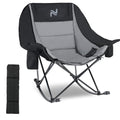 NAIZEA Folding Rocking Camping Chair, Portable Outdoor Rocker with Cooler Bag - 400lbs Capacity, 600D Oxford Fabric, Easy Fold Padded Rocker Chair for Patio, Lawn, Camping, Backyard, Beach