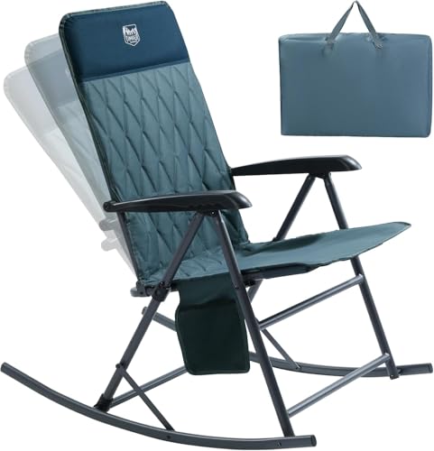 Timber Ridge 3-Level Adjustable Rocking Camping Chair, Ergonomic Padded High Back, Supports 300 LBS, Stable Anti-Tip Rocker, Hard Armrests for Easy Standing, Portable for Patio, Lawn & Tailgating