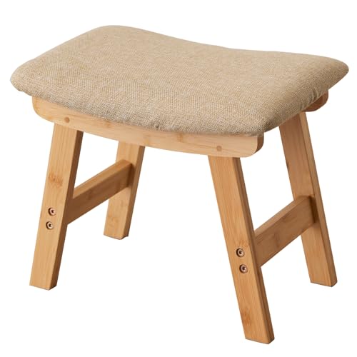 Kitsanery Foot Stool,Ottoman,Bamboo Small Sofa Foot Rest Under Desk,Extra Seating for Living Room, Bedroom and Kitchen (Natural Stool Legs - Beige Surface)