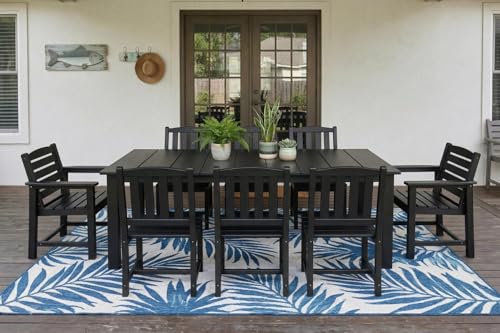 Patio Kingdom Perli™ 9-Piece Outdoor Dining Set, All-Weather HDPE Patio Furniture with 8 Ergonomic Chairs & Large Table, Built-in Umbrella Hole, UV-Resistant Set for Backyard, Deck, Poolside, Black