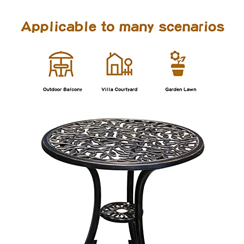 YKSY&YKSY Patio Bistro Set.Rust-Resistant Cast Aluminum Bistro Table Set with Umbrella Hole for Backyard (Leaf DESIGNCOPPER)