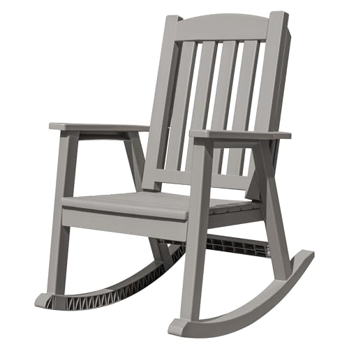 Devoko PP Material Rocking Chair Outdoor Indoor All Weather High Back Patio Rocker for Adult Heavy Duty Rocking Chair for Patio Backyard Porch Garden (Heavy Duty, Light Brown)