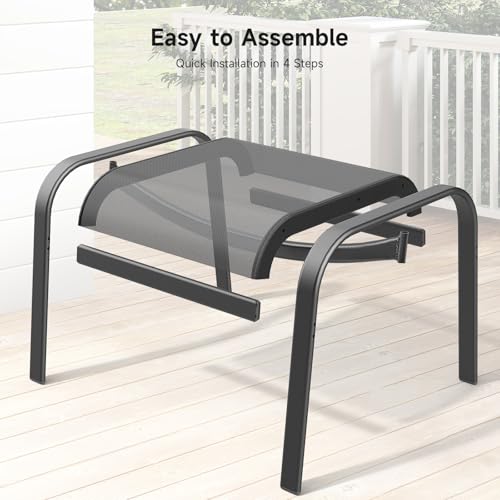 ONBRILL Outdoor Ottoman Set of 2, All Weather Outdoor Foot Stool with Supportive Textliene and Metal Frame, Stackable Oversized Outdoor Foot Rest for Furniture Patio Garden Pool, Grey