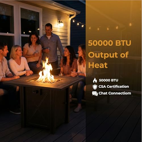 HOTEAGLE 30" Propane Fire Pit with Premium Ceramic Tabletop, 50000 BTU Powerful Gas Firepit Table - Includes Lid and Lava Rocks, Ideal Outdoor Fire Pit for Dining, Party in Patio, Garden, Yard