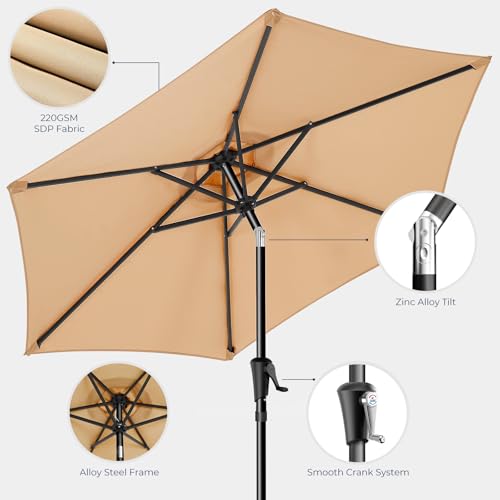 HOMSHADE 9ft Outdoor Patio Umbrella - Market Table Pool Deck Umbrella UPF50+ UV Protection with Push Button Tilt, Crank and 8 Sturdy Ribs (Beige, No base)