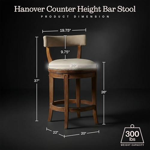 Hanover Swivel Counter Height Bar Stool, Weathered Brown and Beige, Solid Rubberwood Frame, Faux Leather Upholstered Seat, Memory Return Swivel, 20 in. W x 22 in. D x 37 in. H, Seat Height 26 in.