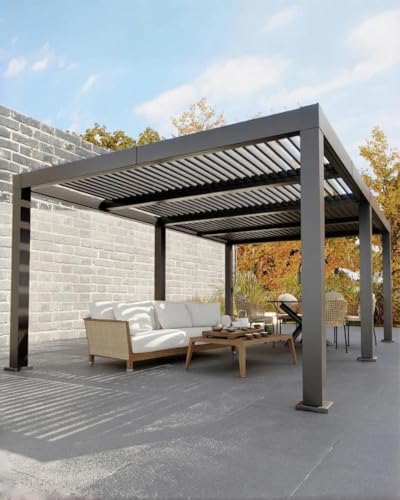 CABIHOME 12' x 20' Louvered Pergola, Outdoor Aluminum Pergola with Adjustable 0°-90° Roof, Reinforced Frame, Hidden Drainage System, Hardtop Gazebo for Patio, Deck, Backyard, Gray