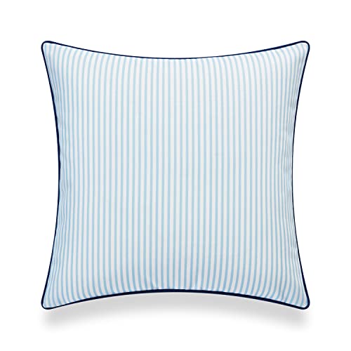 Hofdeco Premium Coastal Hampton Style Patio Indoor Outdoor Pillow Cover Only, 20"x20" Water Resistant for Backyard, Couch, Blue Stripe