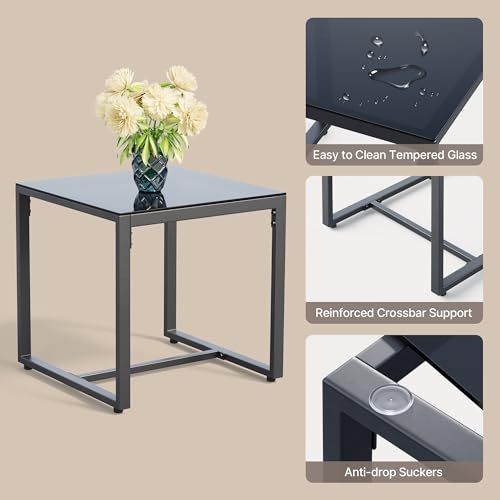 Gizoon 3 Piece Patio Bistro Set, Outdoor Black Wicker Furniture Sets, Modern Rattan Chair Conversation Sets with Coffee Table, for Yard, Garden, Balcony, Poolside, Cushion-Grey