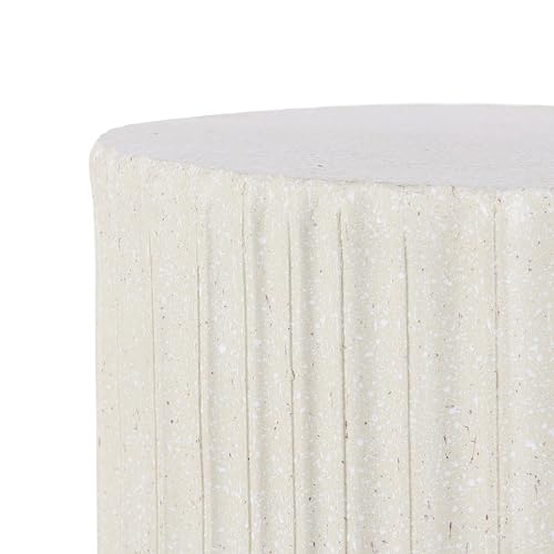 JONATHAN Y Louisa 19" Fluted Outdoor Accent Table, All-Weather Cream Terrazzo Pedestal Garden Stool, Small Round Side Table for Patio, Porch, and Living Room TBL1102B