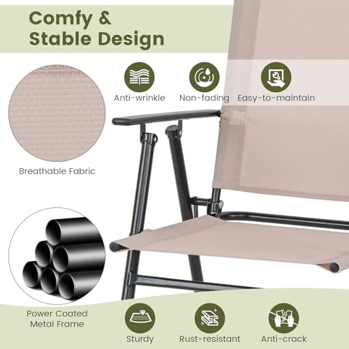 Giantex Outdoor Folding Bar Chair Set of 2, Counter-Height Patio Chairs with Backrest, Armrests, Footrest, Metal Frame, Patio Furniture Chair Set for Backyard Poolside Balcony, 330 LBS Capacity