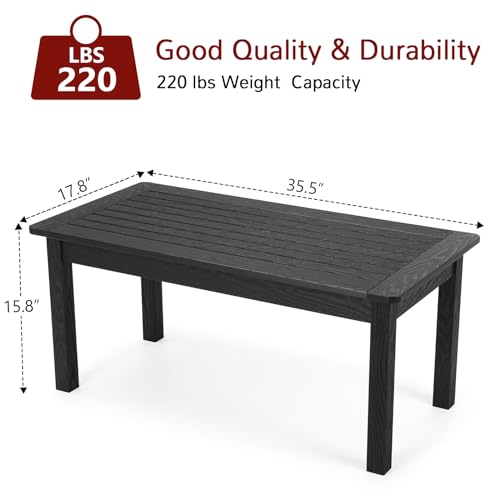 Stoog Outdoor Coffee Table, All-Weather Poly Lumber Patio Side Table, Rectangle End Table for Backyard, Porch, Garden, Balcony & Deck, Black