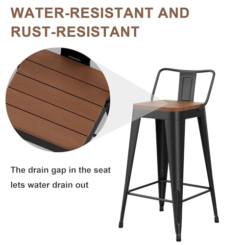 HAOBO Home 24" Outdoor Barstools Patio Stool Metal Bar Stools Set of 4 Counter Height Barstools with Wood Plastic Seat Industrial Bar Chairs Metal Kitchen Stools