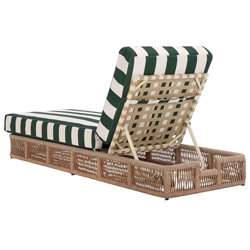 SAFAVIEH Outdoor - Gillian Chaise Lounge Chair - Heather Tan & Hunter Green Stripe - Steel and Woven Rope - Adjustable 5-Position Backrest - Ideal for Patio, Deck, Poolside, Backyard (PAT7527H)