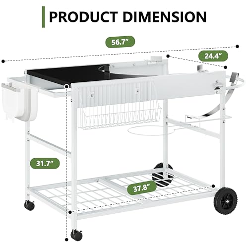 Shintenchi Grill Table for Weber 22" & 18" Original Kettle, Outdor Grill Cart with Wheels, Movable Outdoor Prep Table Cooking Station for JumboJoe and Master-Touch Charcoal Grill