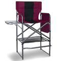 Foristrail 30" Tall Directors Chair with Side Table, 400LBS Bar Height Folding Camping Chair for Makeup Artists, Outdoor Events, Portable Foldable Chair with Cup Holder & footrest - Wine Red/Black