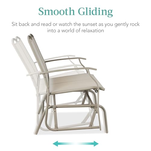 Best Choice Products 2-Person Outdoor Patio Swing Glider Steel Bench Loveseat Rocker for Deck, Porch w/Textilene Fabric, Steel Frame - Taupe