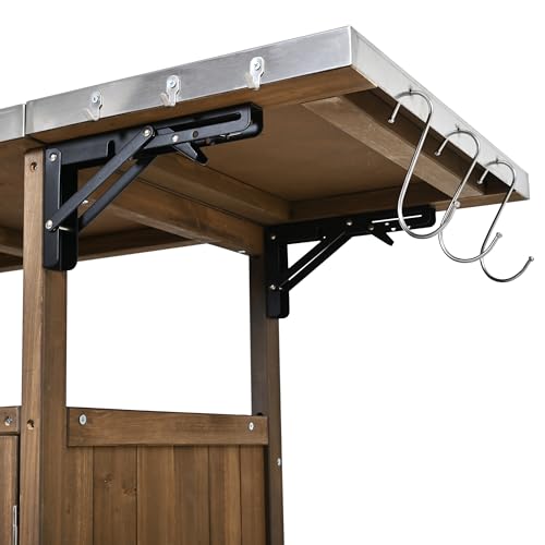 Christopher Knight Home Edsel Outdoor Bar Cart with Stainless Steel Top and Lockable Wheels, Solid Wood Outdoor Storage Cabinet, Kitchen Island Serving Cart for Poolside, Garden, Natural Brown+Silver