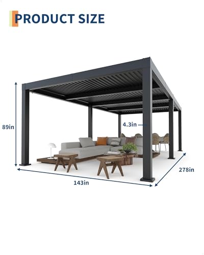 12X24FT All-Aluminum Louvered Pergola,Adjustable Louvered Roof,Reinforced Aluminum Frame,Integrated Drainage System,Hardtop Gazebo for Patio Deck