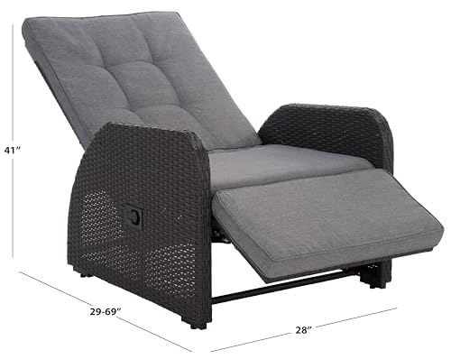 SAFAVIEH Outdoor Patio Furniture Collection – Millman Black & Grey Weather-Resistant Recliner Chair, Adjustable Backrest & Cushioned Seat (PAT6906A)