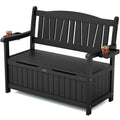 YEFU Outdoor Storage Bench for Patio: Heavy Duty Garden Bench with 96° High Backrest & Oversized Seating - HIPS Weatherproof Patio Bench with Storage for Porch Park Backyard, Black