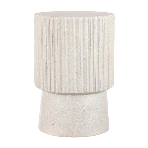 JONATHAN Y Louisa 19" Fluted Outdoor Accent Table, All-Weather Cream Terrazzo Pedestal Garden Stool, Small Round Side Table for Patio, Porch, and Living Room TBL1102B
