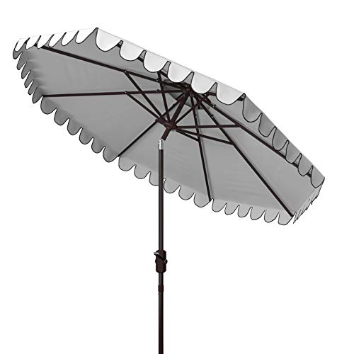 SAFAVIEH Outdoor - Venice 9-Foot Double-Top Patio Umbrella - Ivory & Black Canopy - Brown Aluminum Pole - Double-Top Vented Scallop Trim - Ideal for Patio, Deck, Poolside, Backyard (PAT8210E)