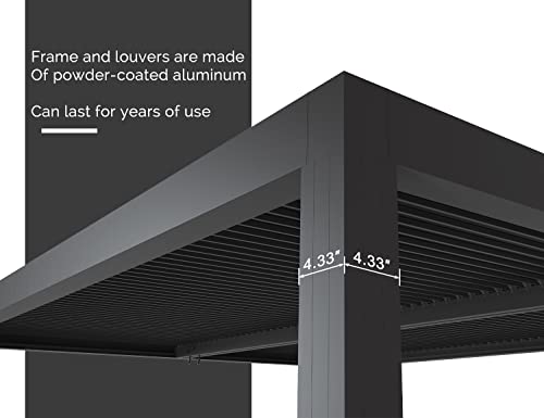 PURPLE LEAF Louvered Pergola 94AS 12' x 14' Outdoor Aluminum Pergola with Shade Screen Adjustable Roof for Deck Backyard Grey Hardtop Gazebo, 1 Long Side and 2 Short Sides
