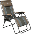 TIMBER RIDGE Outdoor Reclining Patio Padded with Adjustable Headrest and Cup Holder Foldable Zero Gravity Lawn Chair XL for Adults, Support up to 350 LBS, Brown,1 Count