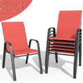 Patio Dining Chairs Set of 6 Outdoor Stackable Dining Chairs for All Weather 350lbs Capacity Heavy Duty Textilene Fabric Rustproof Metal Frame Patio Furniture for Backyard Garden Poolside ( Red )