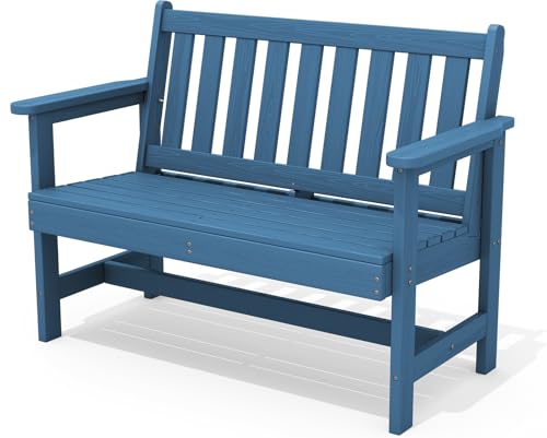 SERWALL Outdoor Bench, HDPE Outdoor Benches Weatherproof, 2-Person Garden Bench with 660 lbs Weight Capacity, Patio Benches for Outdoors, Garden, Porch, Backyard and Park, Navy Blue