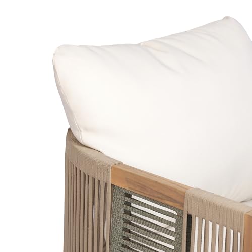 Christopher Knight Home Outdoor Acacia Wood 3-Seater Sofa, 76'' Upholstered Cushion Couch, Patio Acacia Wood Bench Sofa, Spacious Outdoor Seating Bench Couch for Garden Porch Balcony, Teak+Beige