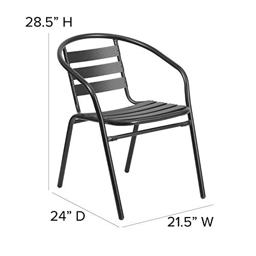 Flash Furniture Aluminum Slat Back Stacking Outdoor Restaurant Chairs, Modern Stackable Patio Chairs for Restaurants, Set of 4, Black