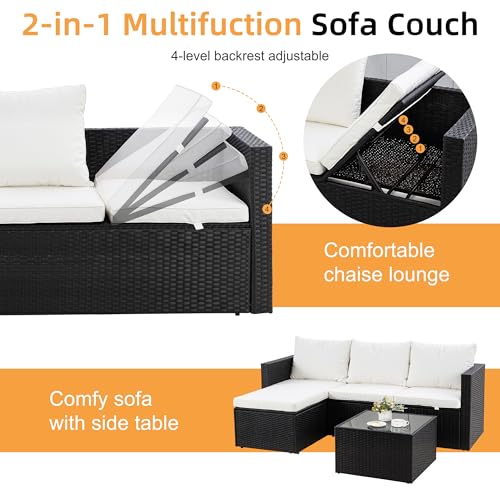 Shintenchi 4 Pieces Patio Furniture Sets, Outdoor Sofa Patio Sectional Sets All Weather, 2-in-1 Wicker Rattan Seating Sofa Couch with Cushions & Coffee Table for Yard, Garden, Porch, Poolside (Beige)