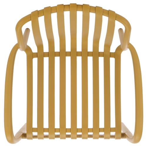 SAFAVIEH Outdoor Patio Furniture Collection – Holly Yellow Stacking Dining Armchair Set of 2, Fully Assembled Outdoor Chairs, Modern Slatted Design, Weather-Resistant Patio Seating (PAT4702E-SET2)