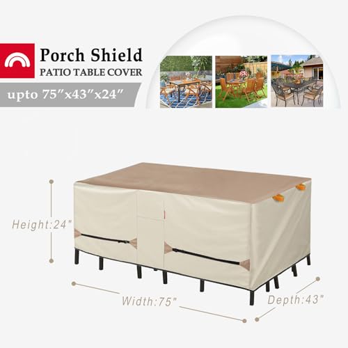 Porch Shield Patio Table Cover - Waterproof Outdoor Dining Table and Chairs Furniture Set Cover Rectangular - 75 x 43 inch, Light Tan & Khaki