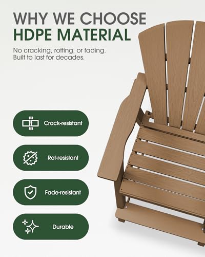 SUUNYN Tall Adirondack Chairs Set of 2, HDPE High Adirondack Chairs with Double Removable Trays, All Weather Outdoor Barstools for Patio, Balcony, Backyard, Deck and Garden, Teak