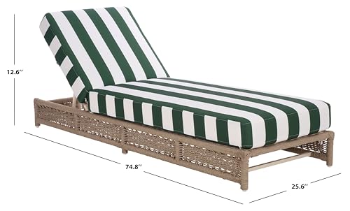 SAFAVIEH Outdoor Patio Furniture Collection - Callan Heather Tan Rope Chaise Lounge Chair, Hunter Green Stripe Cushion, 6 Reclining Positions, Fully Assembled (PAT7547H)