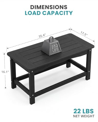 TinFrey Outdoor Coffee Table for Patio, 35 Inch Rectangle Patio Coffee Table, Black All-Weather Poly Lumber Balcony Table, 250 lb Capacity Small Patio Table for Deck Garden Porch Poolside